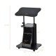 Height adjustable black sit-to-stand laptop desk cart with storage, featuring a tilt desktop and universal wheels for.