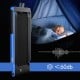 Folding treadmill in navy with LED display, remote control, and quiet 2.25 HP motor for home or office use.