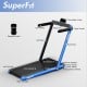 Folding treadmill with LED display, remote control, and safety key; ideal for walking, jogging, or running at home.
