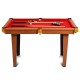 Mini 48-inch pool table with red felt, complete with cues and balls, perfect for kids to learn billiards at home.