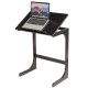 Adjustable C-shape end table in brown with a tilting top, featuring a lightweight design for easy movement and use.