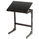 Adjustable C-shape couch end table in brown with tilting top and ample legroom for comfortable use beside sofa or bed.
