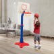 Kids adjustable height basketball hoop stand, 65"-85", made of durable HDPE, ideal for indoor and outdoor play.