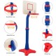 Kids adjustable height basketball hoop stand in blue and red, made of durable HDPE, ideal for indoor and outdoor play.