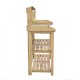 Side view of the Garden Wooden Planting Bench Work Station with spacious metal top shelf and two lower storage shelves.