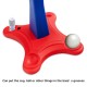 Close-up of the red base of the Kids Adjustable Height Basketball Hoop with grooves for holding a ball and cup.
