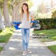 Folding aluminum kids kick scooter in blue, featuring LED wheels and adjustable handlebars, ideal for ages 4-13.