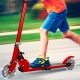 Red folding aluminum kids kick scooter with LED lights, adjustable handlebars, and PU wheels for ages 4-13.
