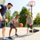Adjustable basketball hoop system with wheels, height adjustable 5.8 to 6.8 ft, perfect for indoor and outdoor play.