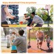 Adjustable basketball hoop system with wheels, height adjustable 5.8 to 6.8 ft, suitable for indoor and outdoor play.