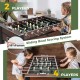 54-inch indoor soccer table featuring a sliding bead scoring system, perfect for 2 to 4 players and competitive.
