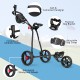 Durable foldable steel golf cart with 3 wheels, mesh bag, and ergonomic handle for easy maneuvering on the course.