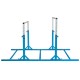Kids adjustable blue double horizontal bars for gymnastics training, sturdy A3 steel, height 38" to 55", ideal for ages.
