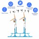 Kids double horizontal bars in blue, adjustable height 38"-55", sturdy A3 steel, ideal for gymnastics training.