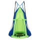 Kids 40-inch hanging chair swing tent in green and blue, suitable for 2-3 kids, perfect for playrooms or backyards.
