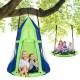 Kids 2-in-1 hanging chair and swing tent set in green, suitable for 2-3 kids, perfect for outdoor or indoor play.