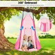 Kids sitting in a pink 2-in-1 hanging chair tent swing, perfect for outdoor play and cozy reading nook.