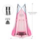 Pink 40-inch kids hanging chair tent with adjustable ropes, suitable for 2-3 kids, perfect for playrooms or backyards.