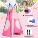 Pink 2-in-1 kids hanging chair and tent set with a sturdy frame, perfect for a cozy reading nook or playtime.