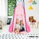 Kids sitting in a pink 2-in-1 hanging chair tent, perfect for indoor use, providing a cozy reading nook for multiple.