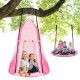 Kids hanging chair tent set in pink, featuring a 40-inch saucer swing for 2-3 children, perfect for playtime and.