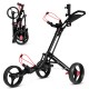 Foldable 3 wheel golf pull push cart trolley with adjustable handle, 10" rear wheels, and umbrella holder for easy.