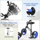 Foldable 3-wheel golf trolley with adjustable handle, PU leather padded seat, and durable powder-coated frame for easy.