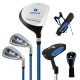 Junior golf club set featuring a 3# fairway wood, 7# & 9# irons, putter, and stand bag for kids aged 8 to 10.