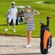 Junior golf club set for children aged 11-13 in orange, featuring a stand bag and various clubs for beginners.