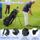 Men’s Profile complete golf club set in black with stand bag, featuring adjustable straps and multiple storage pockets.