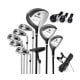 Men’s complete 10-piece golf club set with driver, fairway wood, hybrid, irons, putter, and stand bag for golf lovers.