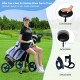 Folding golf push cart with adjustable seat, sturdy steel frame, and large wheels for easy maneuverability on the.
