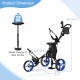 Dimensions chart of the 3 Wheels Folding Golf Push Cart, showcasing adjustable seat height and wheel sizes for optimal.