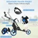 Folding 3 wheels golf push cart with adjustable blue handle, featuring durable aluminum frame and easy foot brake.