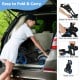 Folding 3 wheels golf push cart in a car trunk, featuring a blue aluminum frame and easy folding design for portability.
