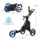 Folding 3 wheels golf push cart in blue with adjustable handle, lightweight aluminum frame, and removable wheels for.