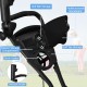 Folding 3 wheels golf push cart features a multifunctional scoreboard, drink holder, and storage compartments in red.