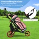 Folding 3 wheels golf push cart in red with patented bag brackets, cup holder, and adjustable handle for stability.