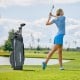 14-way dividers golf cart bag in gray with 7 zippered pockets, ideal for organized club storage on the course.