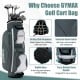 14-way dividers golf cart bag in gray with 7 zippered pockets, top and bottom carry handles, and non-slip base.