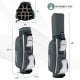 14-way dividers golf cart bag with 7 zippered pockets, lightweight design, and rain hood for club protection.
