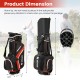 Lightweight red golf stand bag with 14 way top dividers, 6 pockets, and adjustable shoulder strap for easy carrying.
