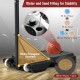 Base of the portable basketball hoop showing water and sand filling options for stability, designed for outdoor use.
