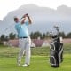 Men's 9-piece complete golf club set in gray with lightweight carbon shafts, ideal for beginners on the course.