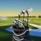 Men's 9-piece complete golf club set in gray with lightweight carbon shafts, soft grips, and head covers for beginners.
