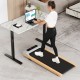 Under desk treadmill with remote control and LED display, featuring a natural rubber wood finish for home office use.