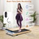 Under desk treadmill with remote control, LED display, and natural rubber wood finish for home office workouts.