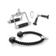 3-piece cable machine attachment set including V handle, double D handle, and tricep rope for home gym workouts.