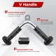 V handle with chrome plated coating and knurled rubber grips for secure hold, designed for cable machine attachments.