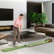 Golf putting mat with auto ball return, featuring two hole sizes and premium nylon surface for indoor practice.